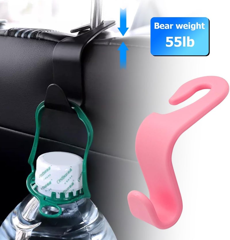 Hanemia 4PCS Car Back Seat Headrest Hooks, Rear Car Seat Storage Headrest Hanger Holder Hooks Organizer, Universal Auto Interior Accessories for Bag Purse Handbag Cloth Coats Grocery (Pink) - Image 4